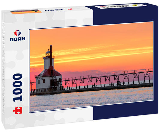 St. Joseph Lighthouses Sunset Panorama - Lake Michigan Coast at St. Joseph, Michigan