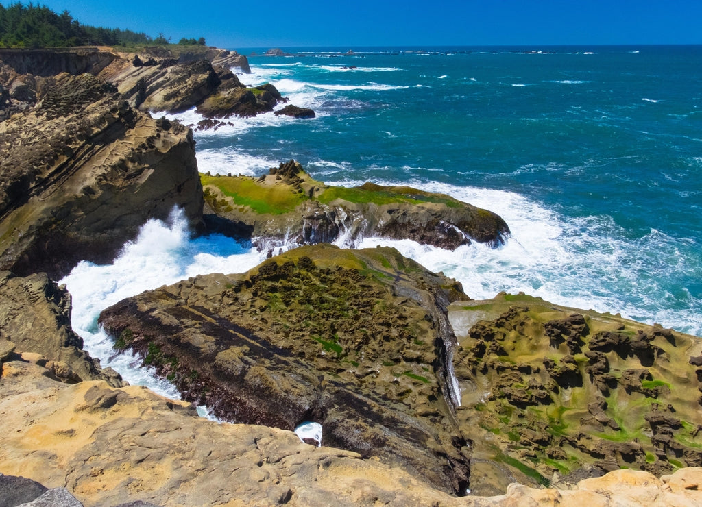 North America, Oregon, Pacific Ocean, Coos County, Cape Arago State Park. Rugged Coastline. Scenic Shores