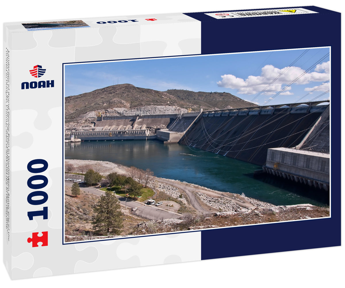 Landscape of Grand Coulee Dam in Washington State, one of the largest sources for hydro electric power on the Columbia River. Located in Douglas County, area is arid and dry in the daytime