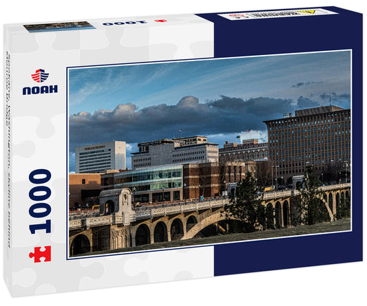 Spokane, Washington, skyline behind Monroe Bridge