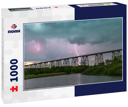 Lightning and the Hi-Line Railroad Bridge over the Sheyenne River in Valley City, North Dakota, USA