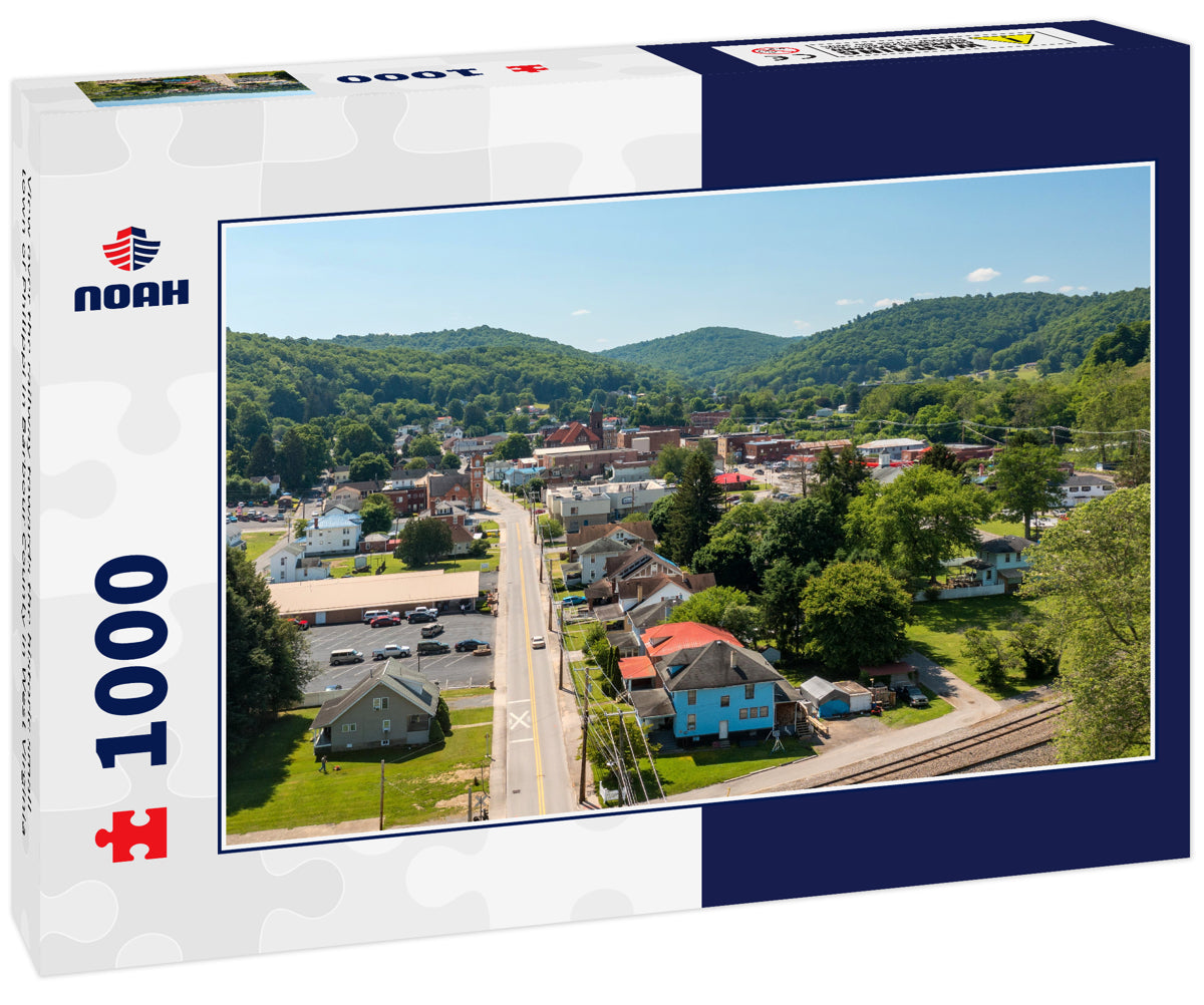 View over the railway towards the historic small town of Philippi in Barbour County in West Virginia