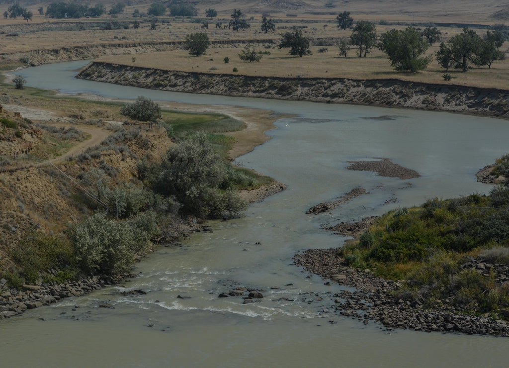 The Milk River flowing from Fresno Reservoir Dam in Hill County, Montana