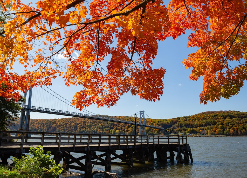 The FDR Mid-Hudson Bridge taken from Waryas Park at Poughkeepsie waterfront.