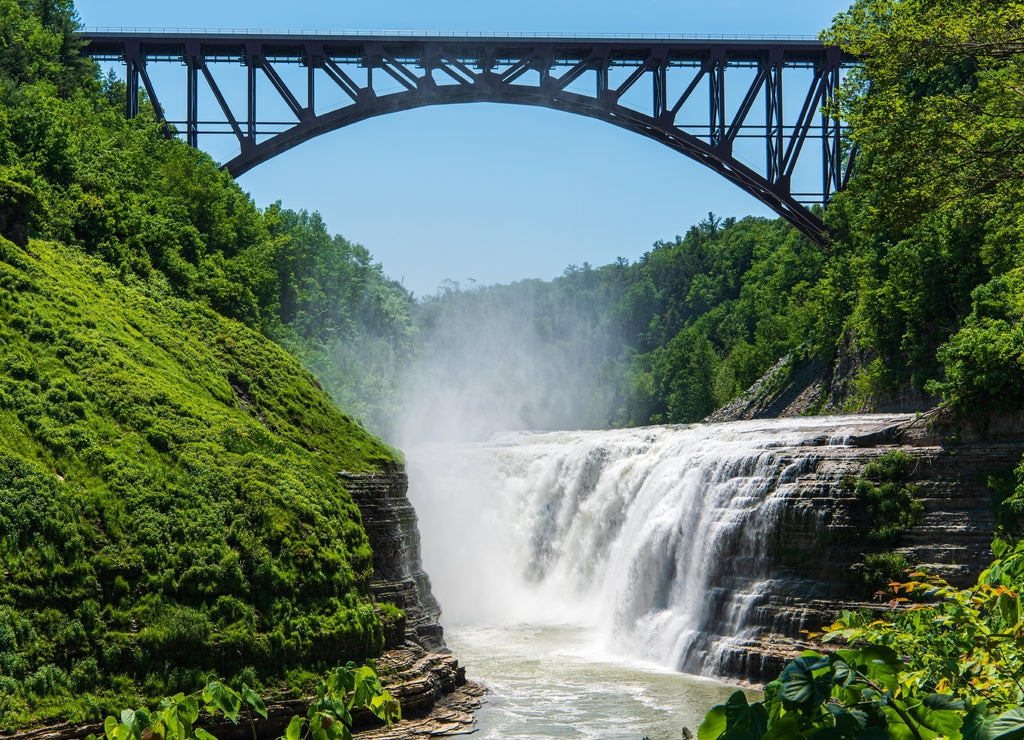 Iconic View of the Upper Falls of the Genesee River in Letchworth State Park New York