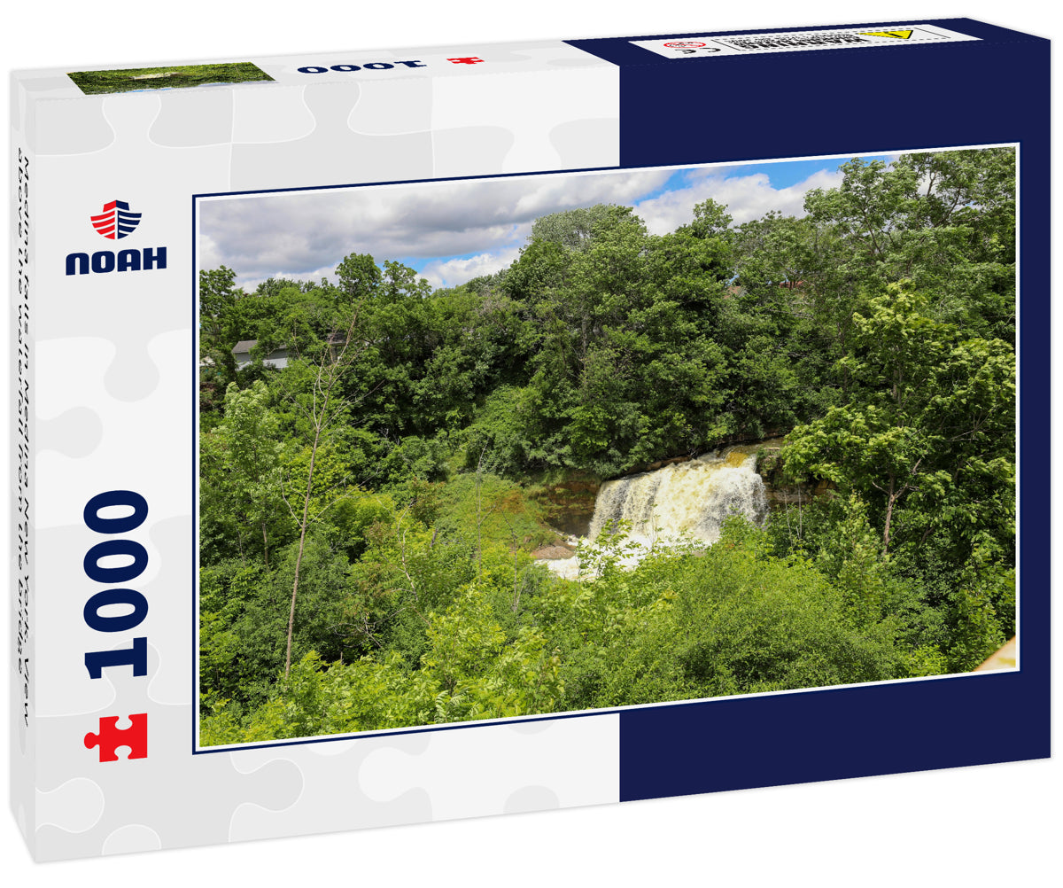 Medina falls in Medina New York. View above the waterfall from the bridge