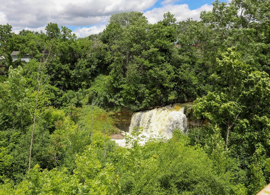Medina falls in Medina New York. View above the waterfall from the bridge