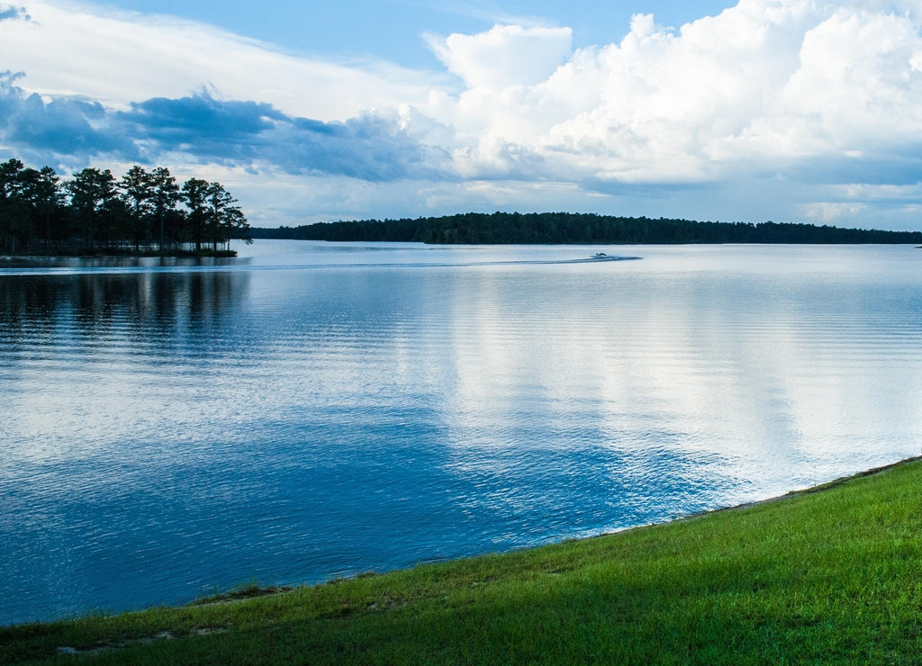 A shot of a man made lake in Mississippi near Wiggins which has been created by damming a river