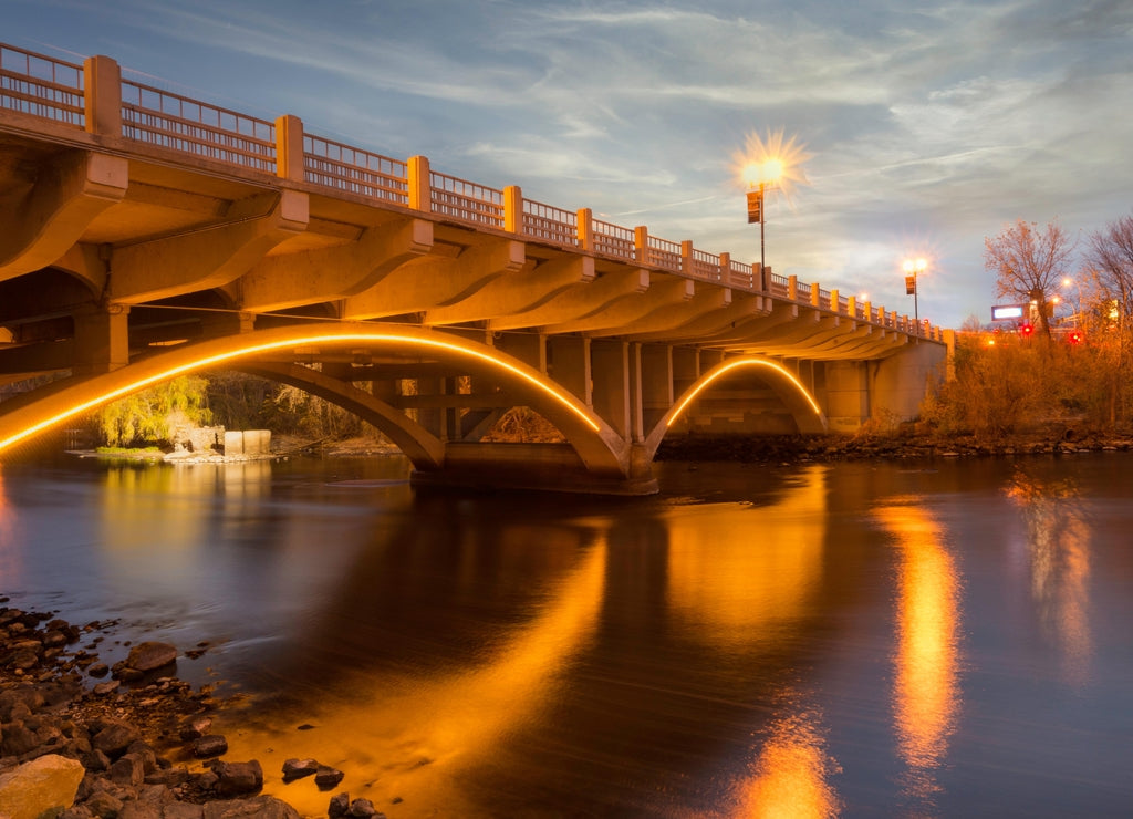 bridge at night Anoka Minnesota Rum River