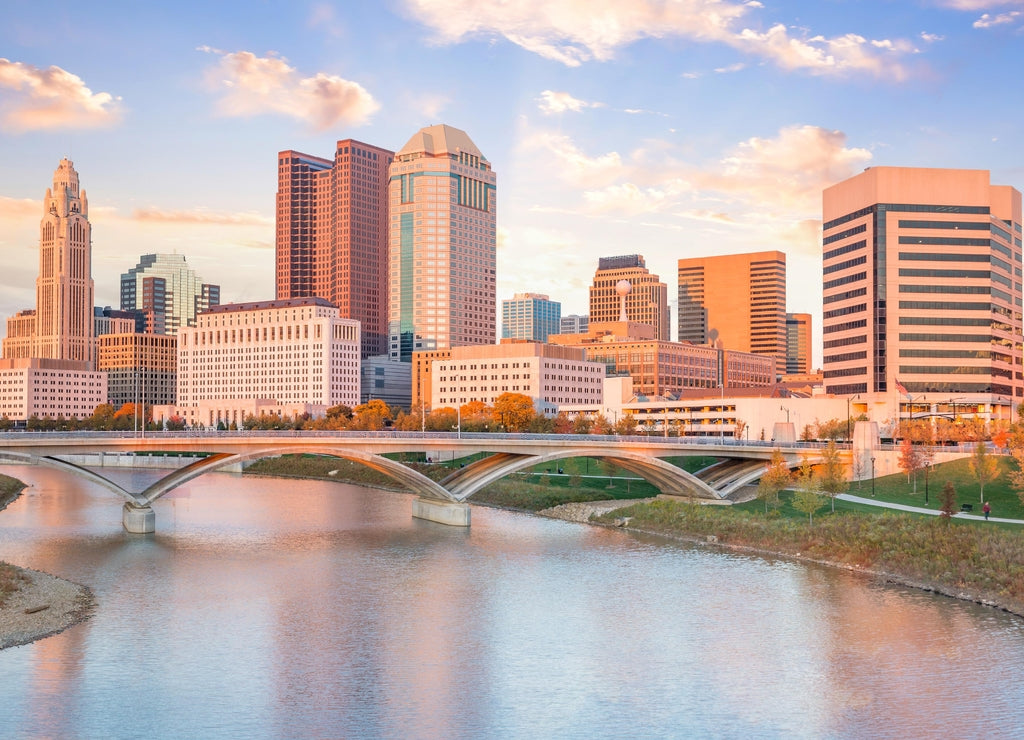 View of downtown Columbus Ohio Skyline at Sunset