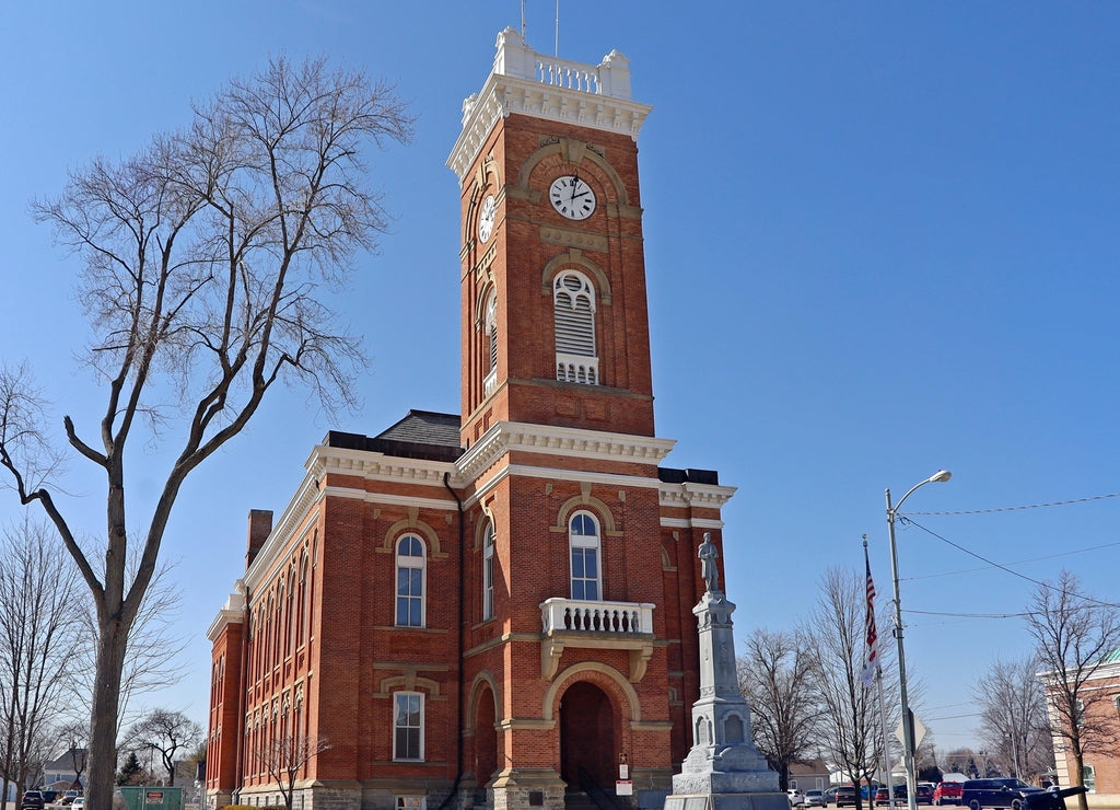 The Fulton County Courthouse in Wauseon Ohio has a beautiful clock tower.