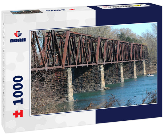 Abandoned steel trestle train bridge spans Susquehanna River near Lewisburg, Pennsylvania