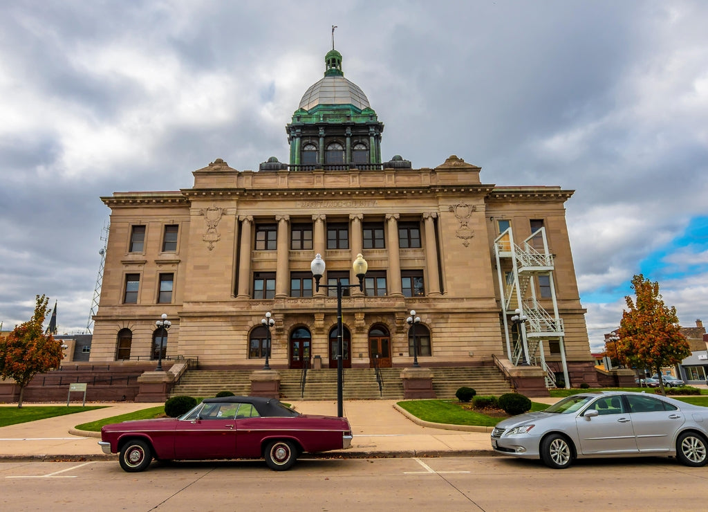 Manitowoc County Courthouse view in Manitowoc Town in Wisconsin of USA