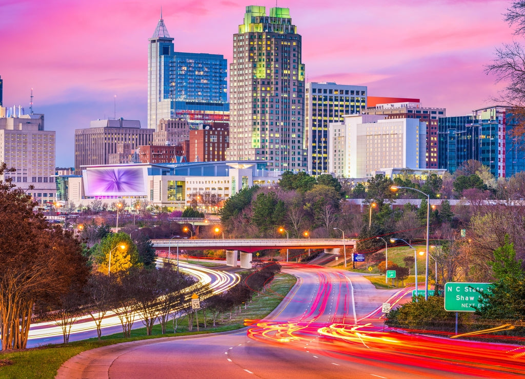 Raleigh, North Carolina, USA downtown skyline at twilight