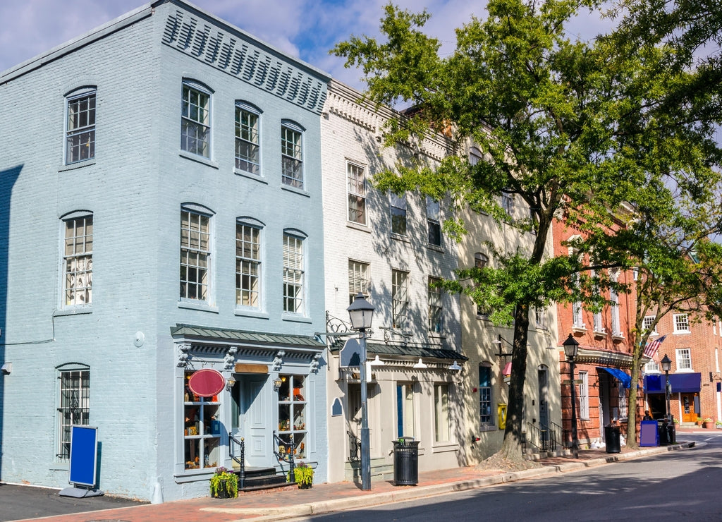 Traditional Brick Buildings with Shops and Restaurats in Old Town Alexandria