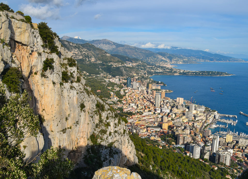 Aerial panoramic view of Monte Carlo, Monaco from Tete de Chien