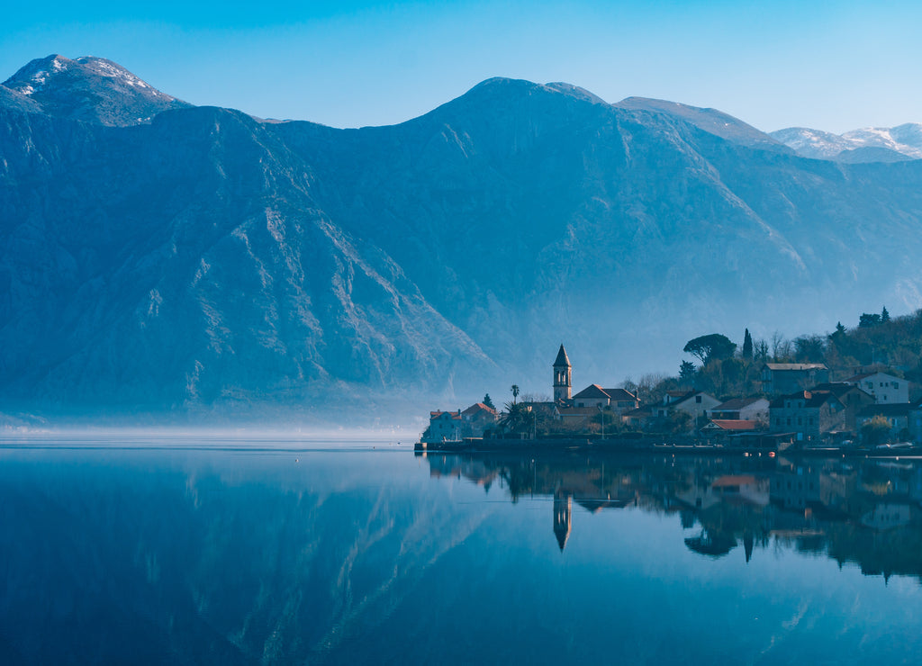 Bay of Kotor snow in the mountains of Montenegro