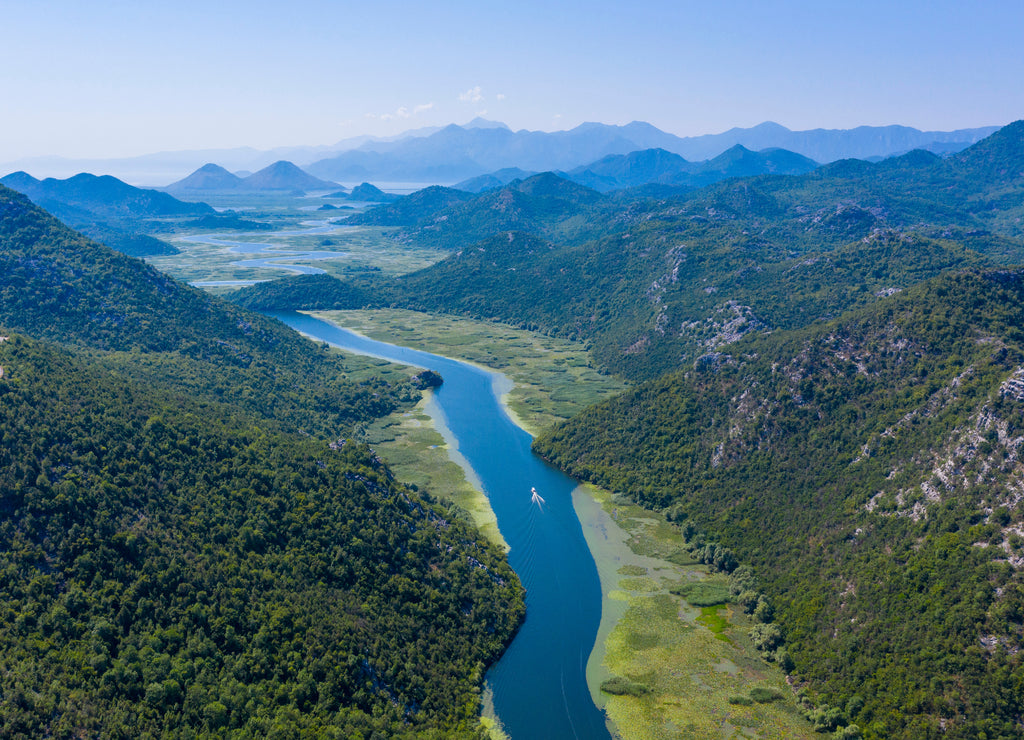 panormic view of lake skadar in Montenegro, famous site touristic with river and mountain