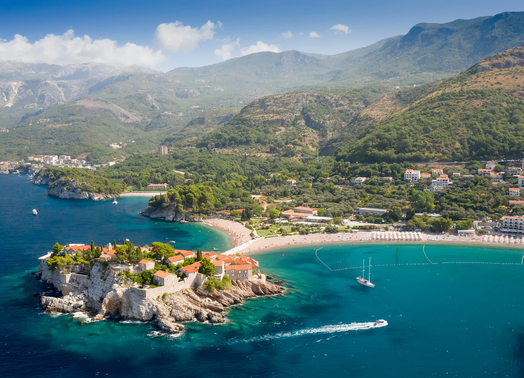 Aerial view at Sveti Stefan islet in Montenegro