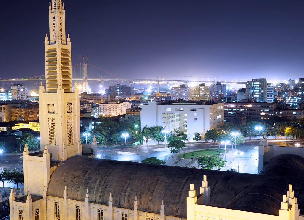 High angle over the city of Maputo at night. Mozambique