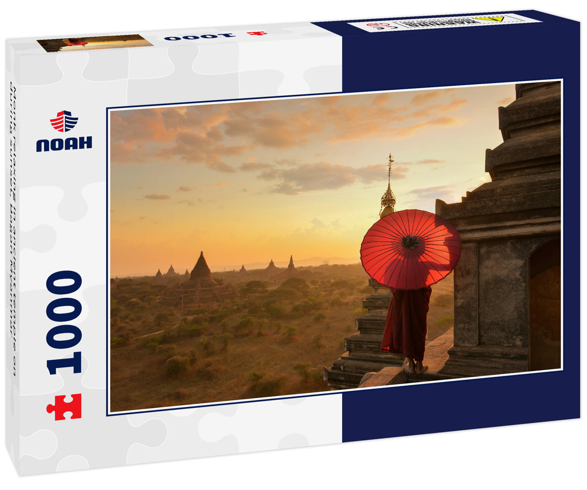 Monk relaxing in ancient temple on during sunset, Bagan Myanmar