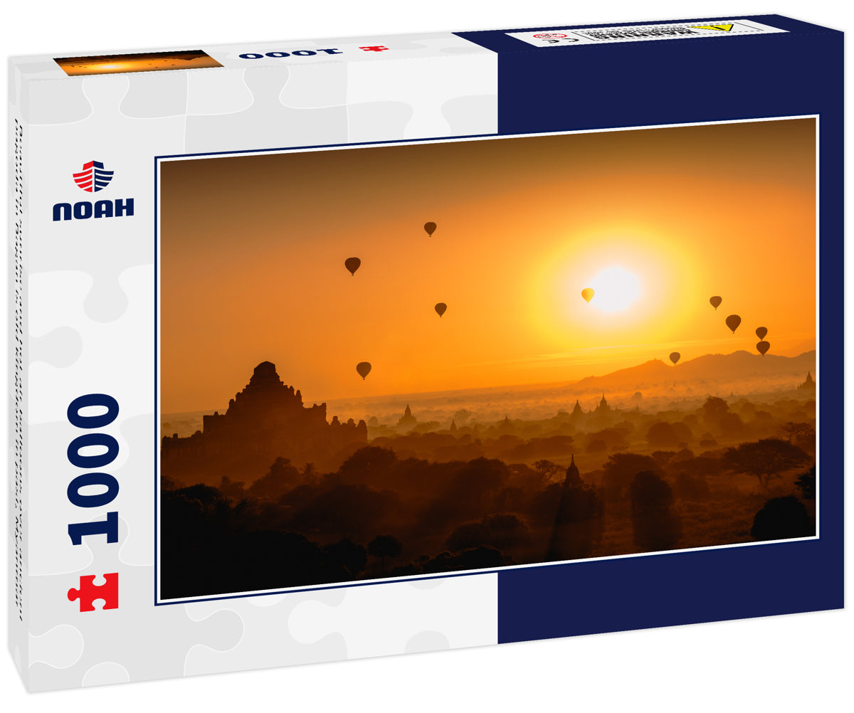 Beautiful sunrise and hot air balloons over ancient pagoda in Bagan is old kingdom in past, Myanmar