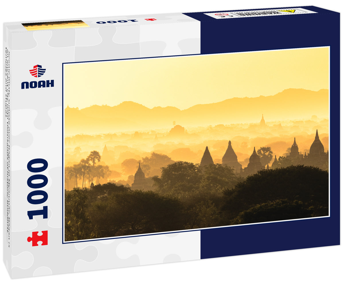 Scenic misty sunrise over Bagan in Myanmar. Bagan is an ancient city with thousands of historic buddhist temples and stupas