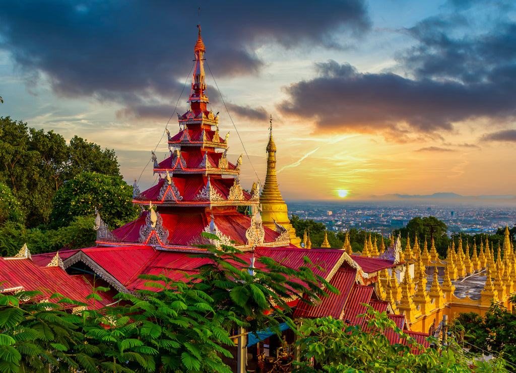 Mandalay Hill major pilgrimage site ancient building landmark old architecture in Southeast Asian Myanmar, Mandalay, Asia