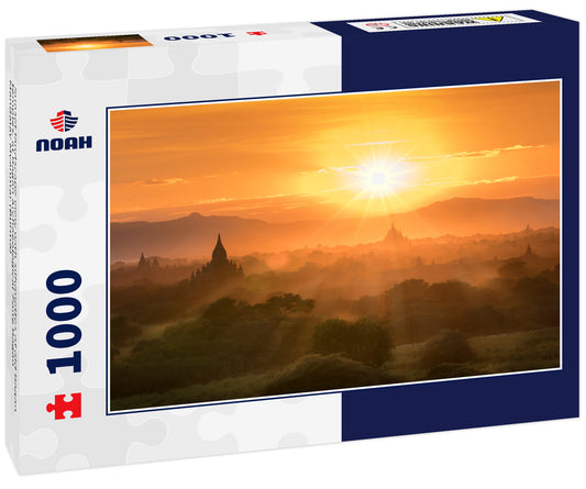 Sunset landscape view with silhouettes of old Bagan temples, at Bagan Archaeological Zone Bagan Mandalay Myanmar (Burma)