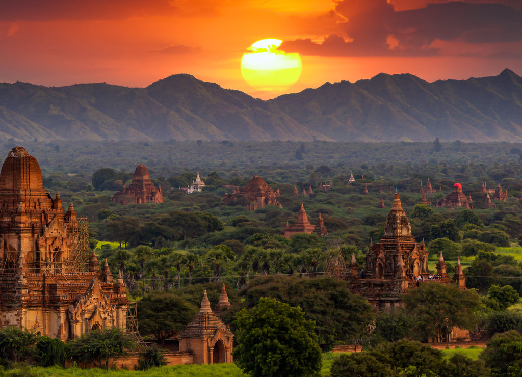 Ancient temple archeology in Bagan after sunset, Myanmar temples in the Bagan Archaeological Zone Pagodas and temples of Bagan world heritage site, Myanmar, Burmar