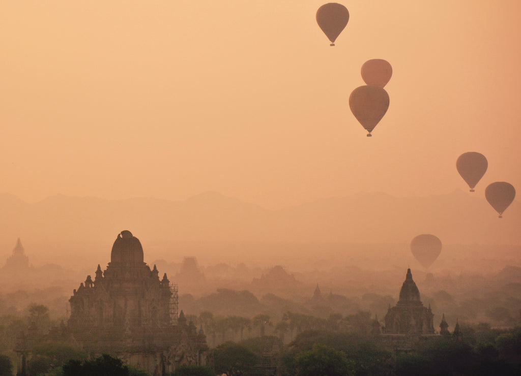 Hot air balloon during sunrise in Bagan, Myanmar