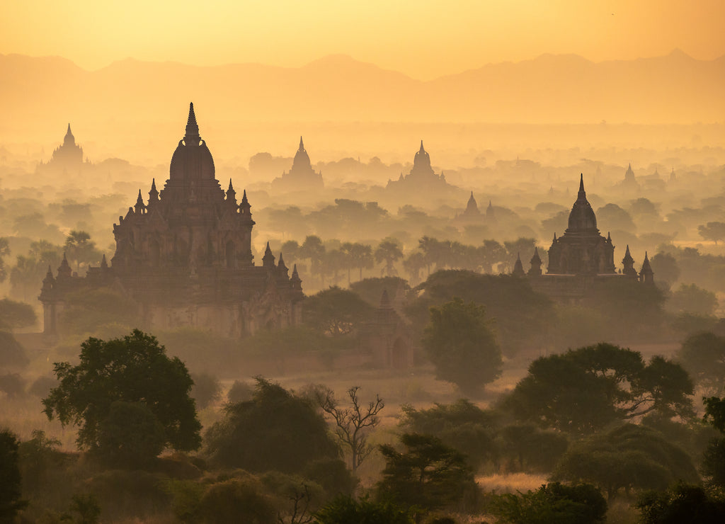 The Temples of Bagan at sunset, Bagan, Myanmar