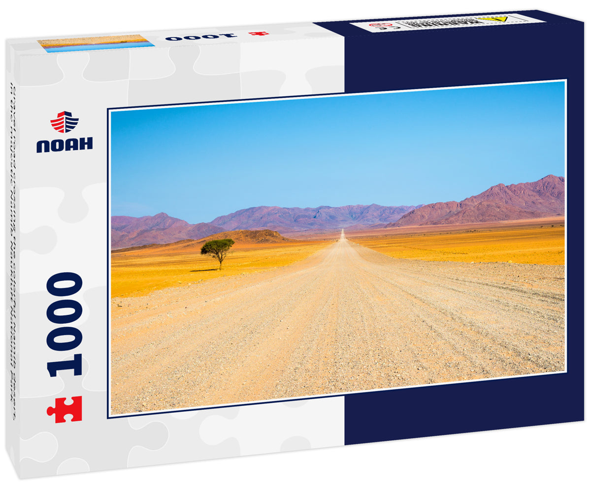 Gravel road crossing the colorful Namib desert, in the majestic Namib Naukluft National Park