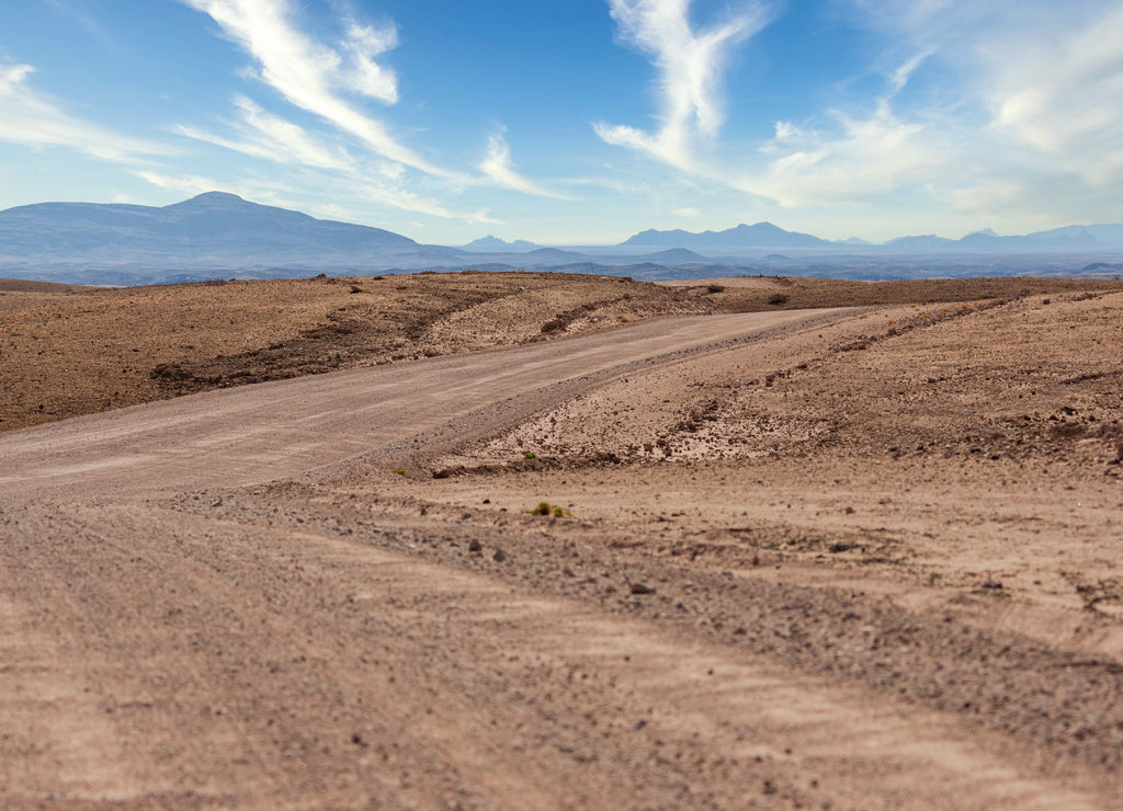 Gravel road and beautiful landscape in Namibia