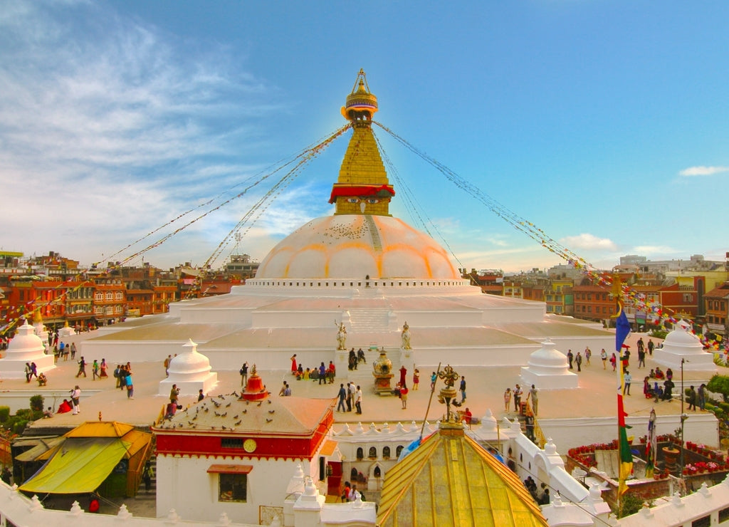 Sunset at the boudhanath stupa Kathmandu Nepal