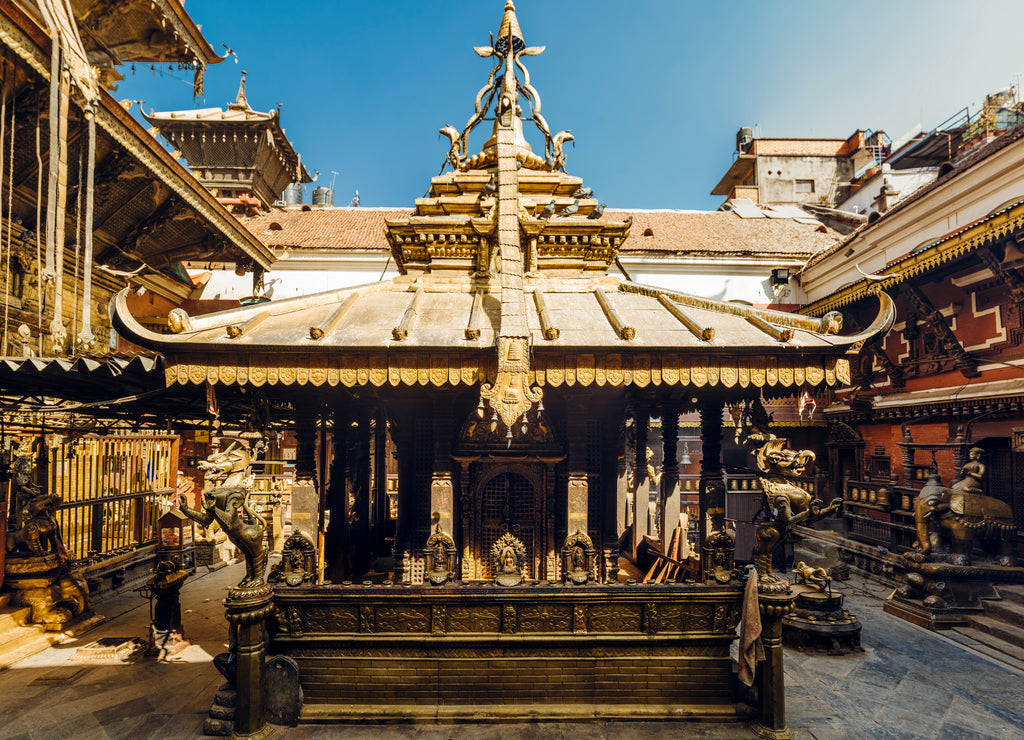 The golden temple in Patan, unique Buddhist monastery in north of Durbar Square, Kathmandu of Nepal