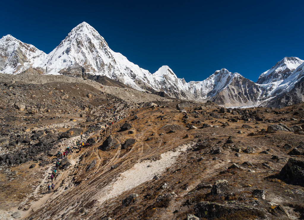 Trekking trail to Everest base camp in Sagarmatha national park, Himalaya mountain range in Nepal