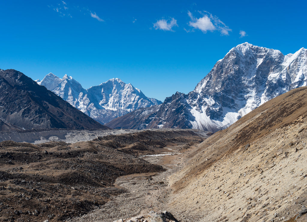Trekking trail to Everest base camp surrounded by Himalaya mountains range in Nepal