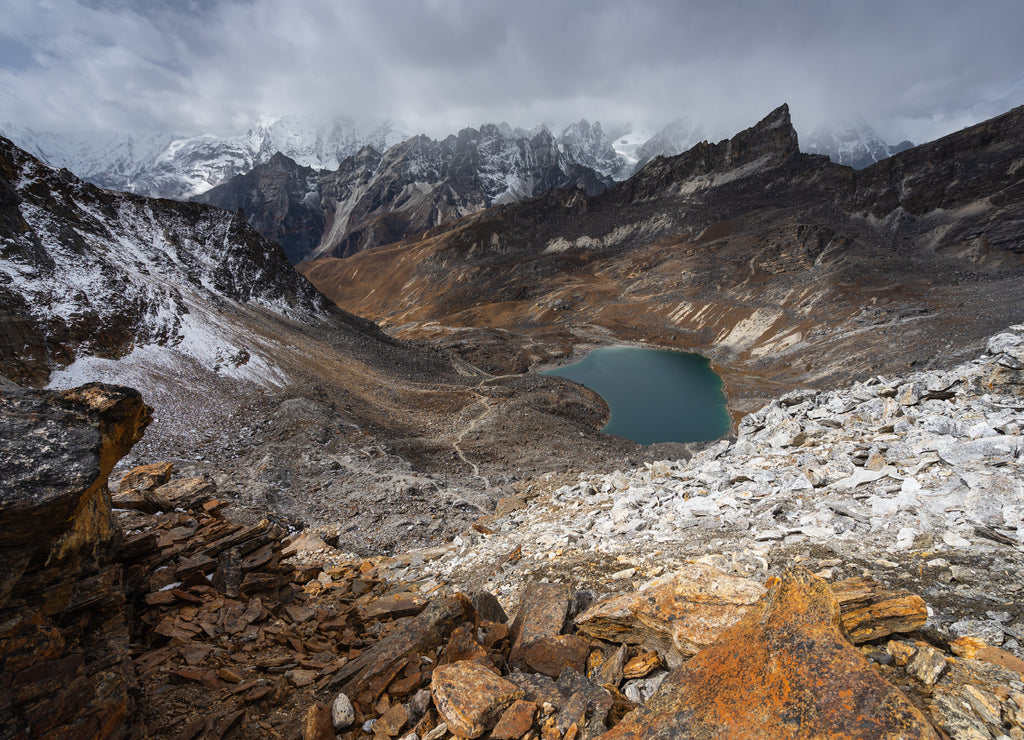 Himalaya mountains landscape view from Renjo la pass, Everest base camp trekking route, Himalaya mountains range in Nepal
