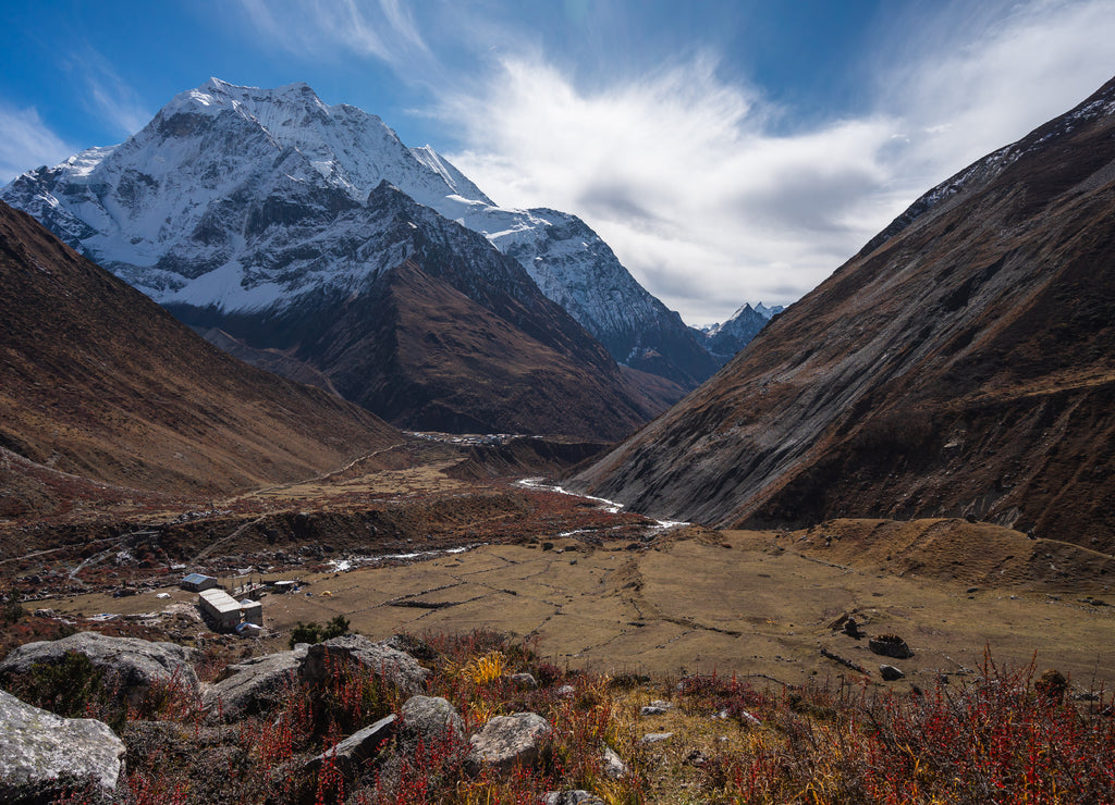 Samdo mountain peak in Manaslu circuit trekking route, Himalaya mountains range in Nepal