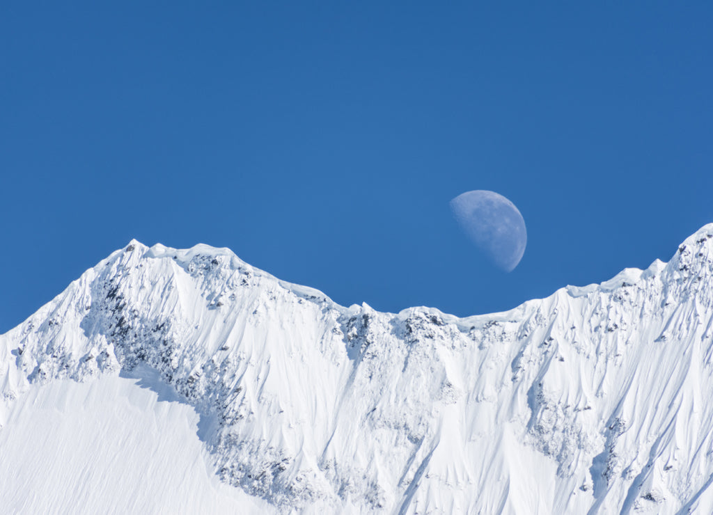 Moonrise over summit ridge of Mount Sefton, Mount Cook/Aoraki National Park New Zealand with clear sky