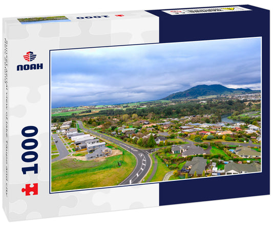 Sunset aerial view of lake Taupo and city New Zeland