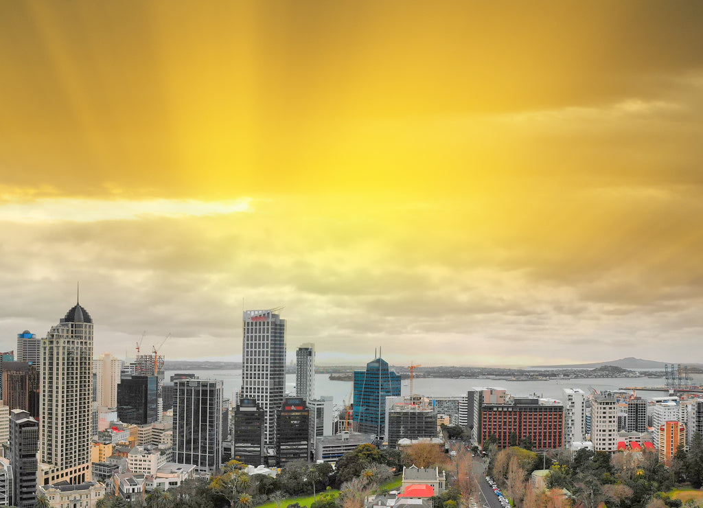 Auckland, New Zealand. Aerial view at sunset