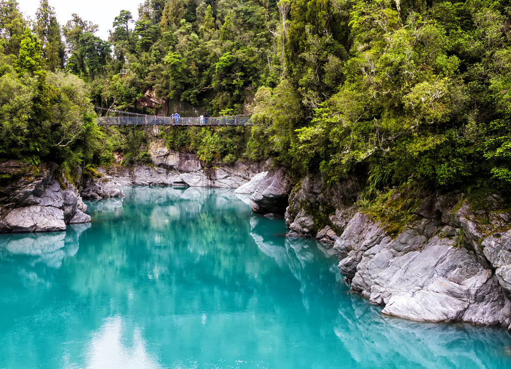 Blue water of the Hokitika River through the rock sided at Hokitika Gorge Scenic Reserve, West coast, south island New Zealand