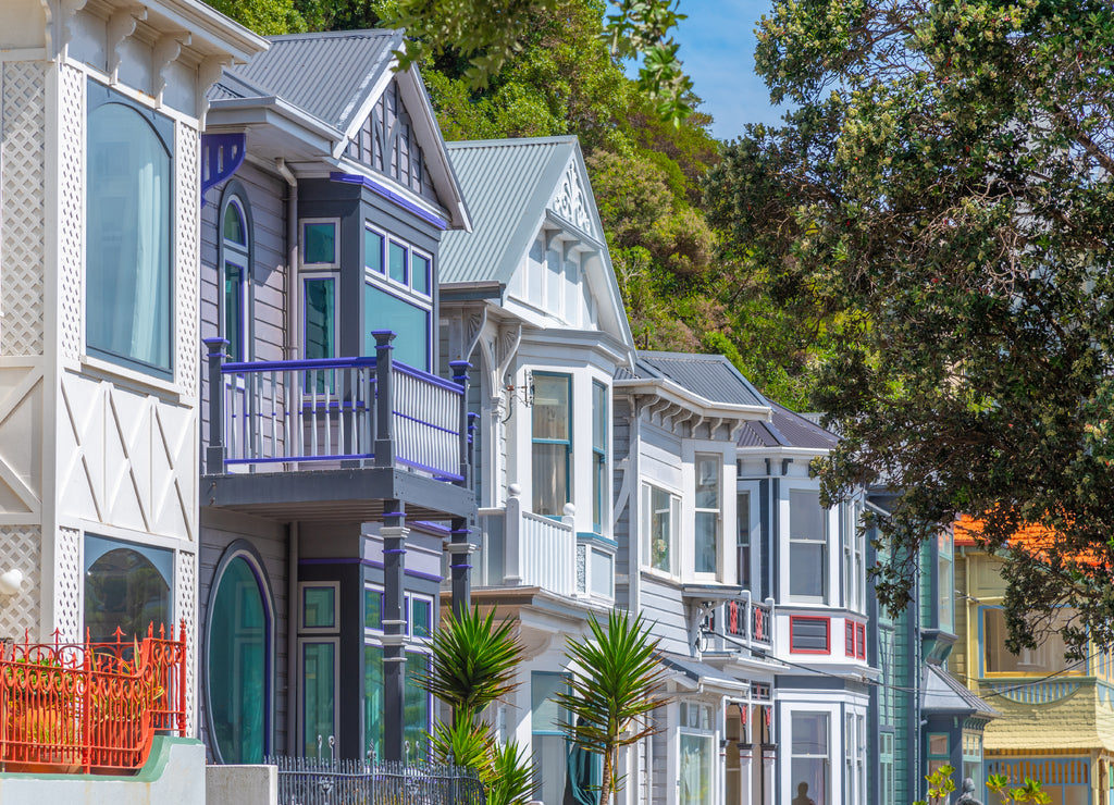 Traditional residential houses at Mount Victoria in Wellington, New Zealand