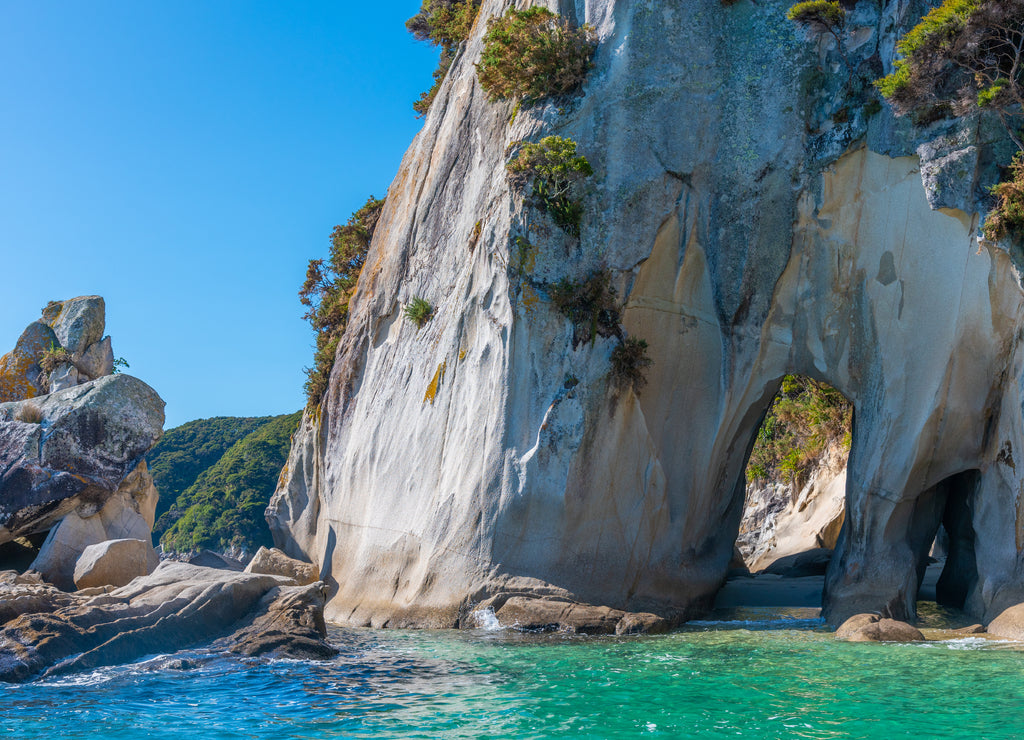 Holes in rock at Abel Tasman national park in New Zealand