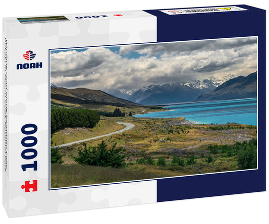 Winding road along beautiful Lake Pukaki in Mount Cook National Park