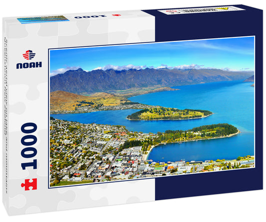 Scenic aerial view on lake and mountains Queenstown New Zealand