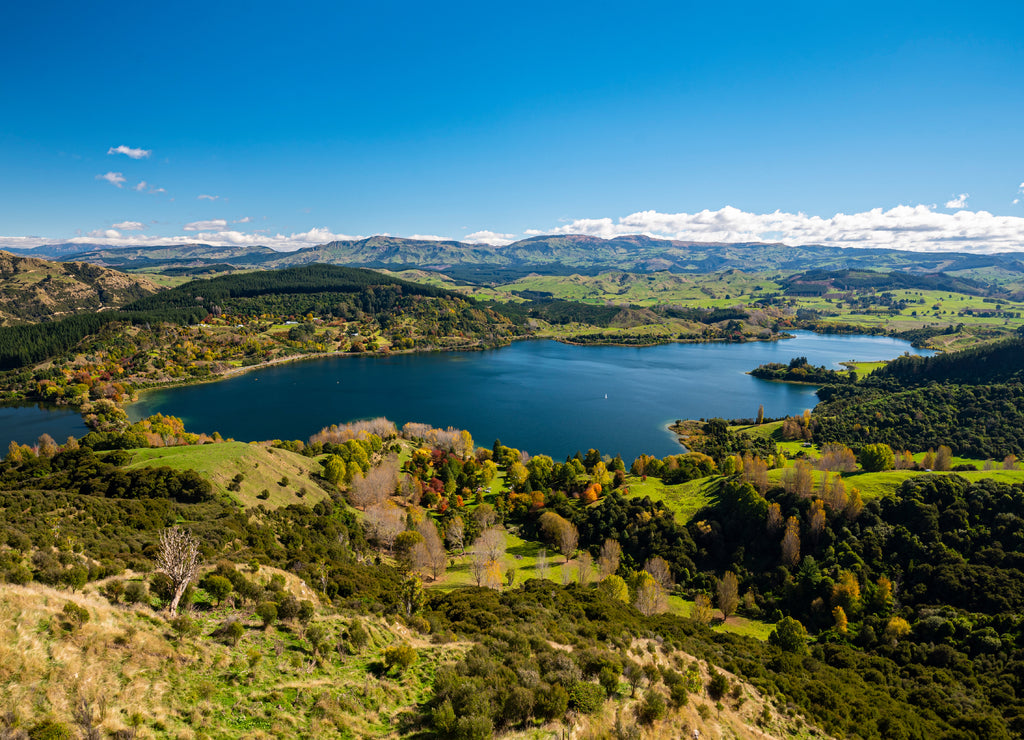 Panorama of Tutira Lake, Hawke's Bay, New Zealand