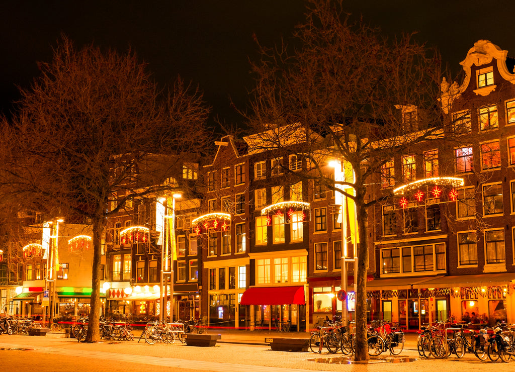 Amsterdam at night in christmas time in the Netherlands